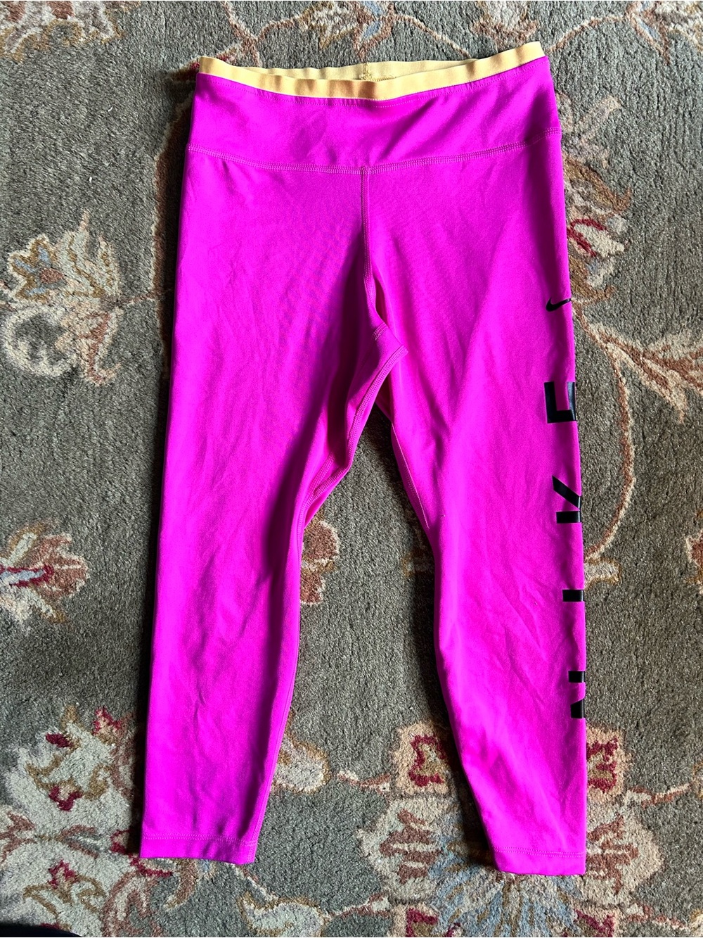 Nike Bright Pink Women’s Leggings with Pale Yellow Waistband size M
